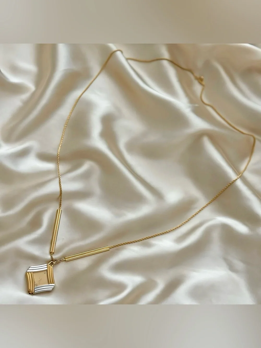 AUTHENTIC RARE VINTAGE YVES SAINT LAURENT TWO-TONED NECKLACE WATCH